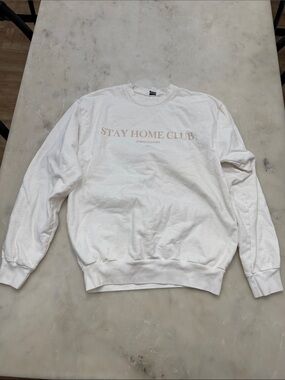 GRLFRND White Crewneck Sweatshirt with Beige Chest Print